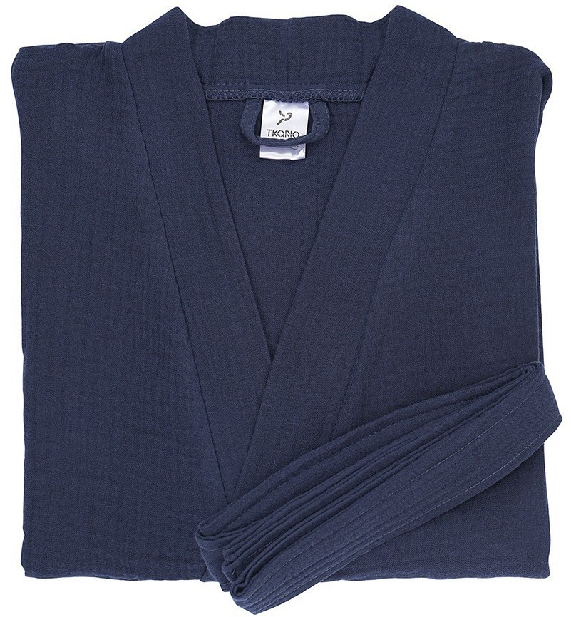 Халат из многослойного муслина темно-синего цвета из коллекции essential, размер l (75396)