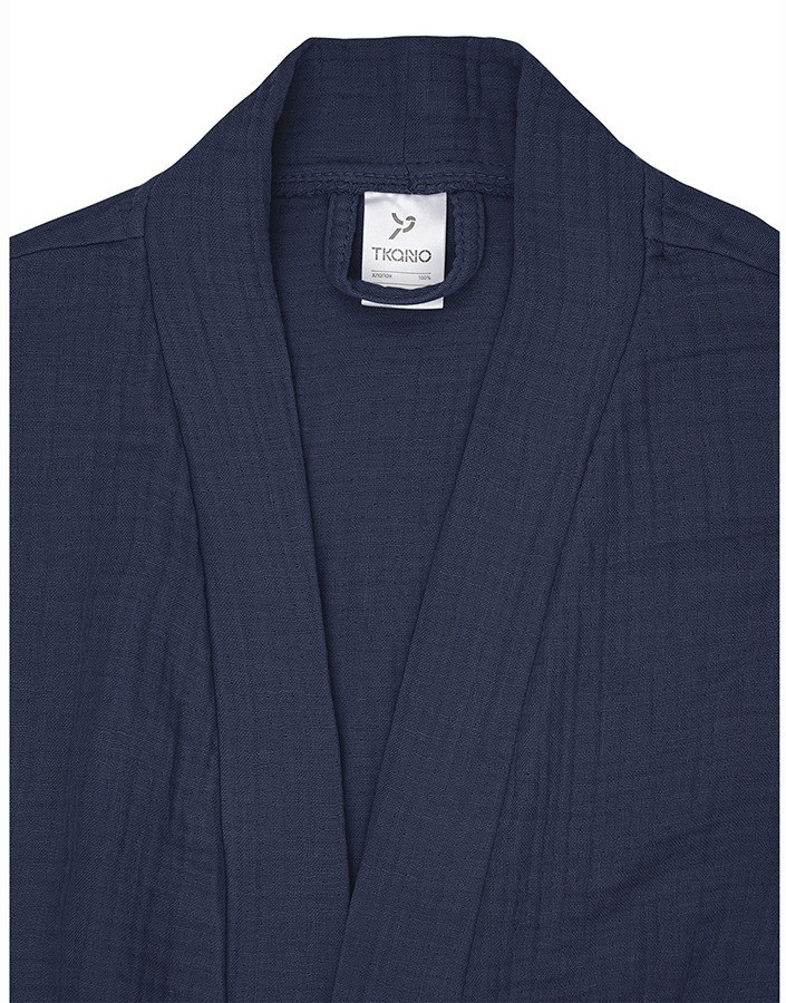 Халат из многослойного муслина темно-синего цвета из коллекции essential, размер l (75396)