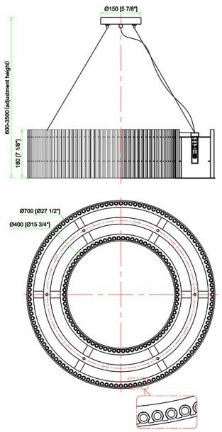 Люстра подвесная чёрный/стекло прозрач. d70*h150см (TT-00013039)