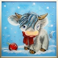 Картина Бычок под снегом с кристаллами Swarovski (2334)