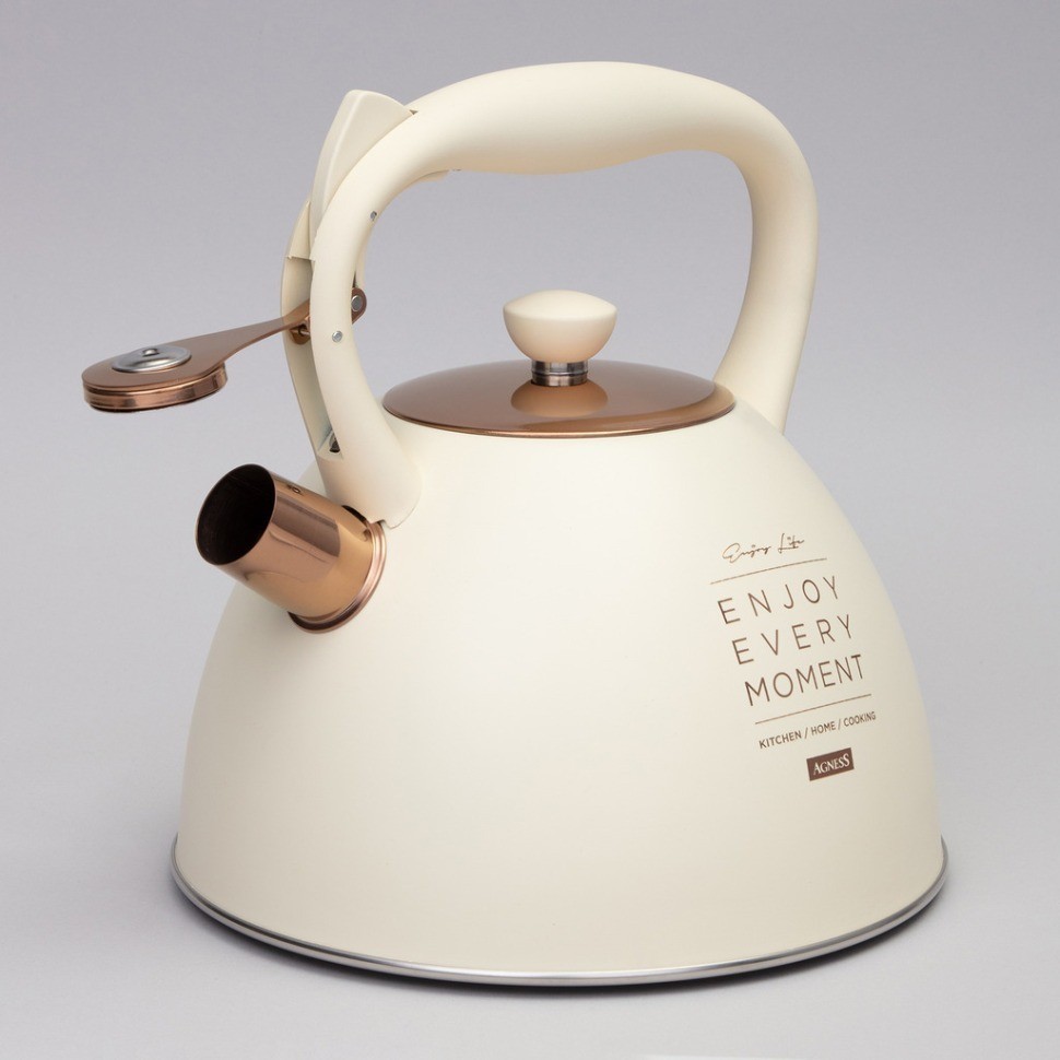Чайник agness со свистком, 3,0 л термоаккумулирующее дно, индукция (914-155)