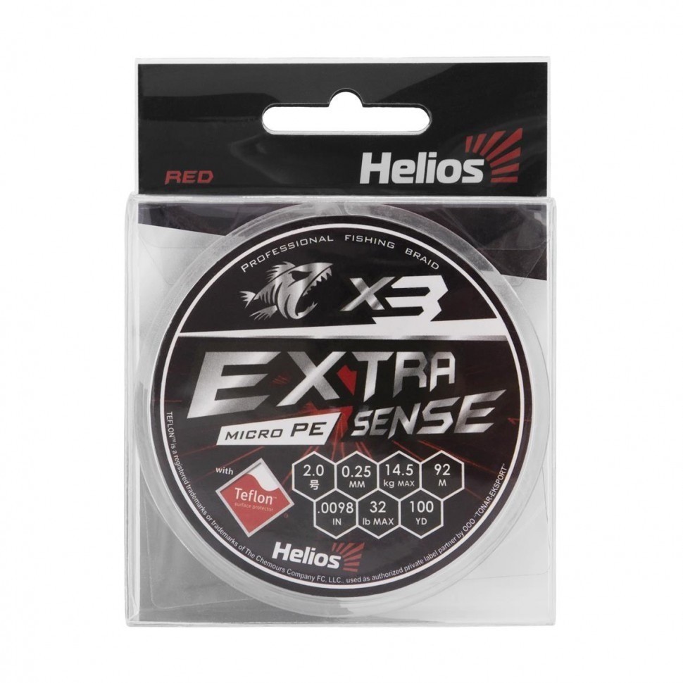 Шнур плетеный Helios Extrasense X3 PE 2/32LB 0,25мм 92м Red HS-ES-X3-2/32LB (76089)