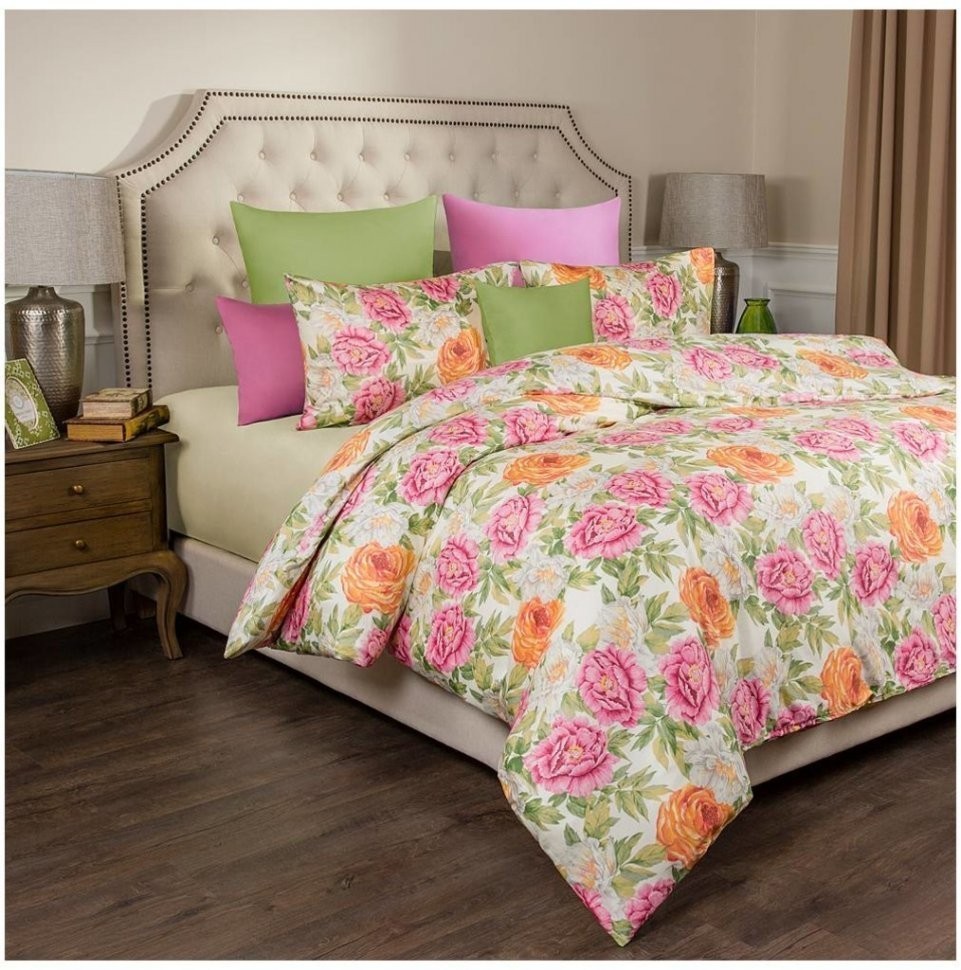 Кпб 2-хспальный"пионы"под175х215-1шт, пр(желтый)220х250-1шт,нав70х70-2шт SANTALINO (984-716)