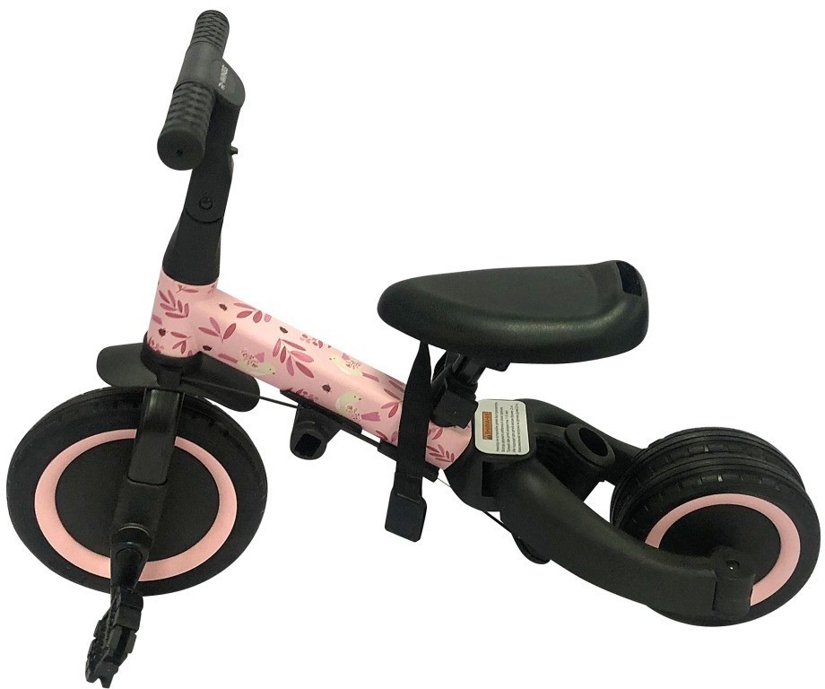 Детский беговел-велосипед 4в1 с родительской ручкой, розовый с рисунком (TR007-PINK-PAINT)