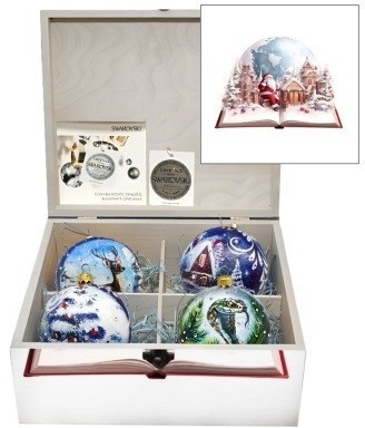 Новогодние набор на 4 шара Город подарков с кристаллами Swarovski (2557)