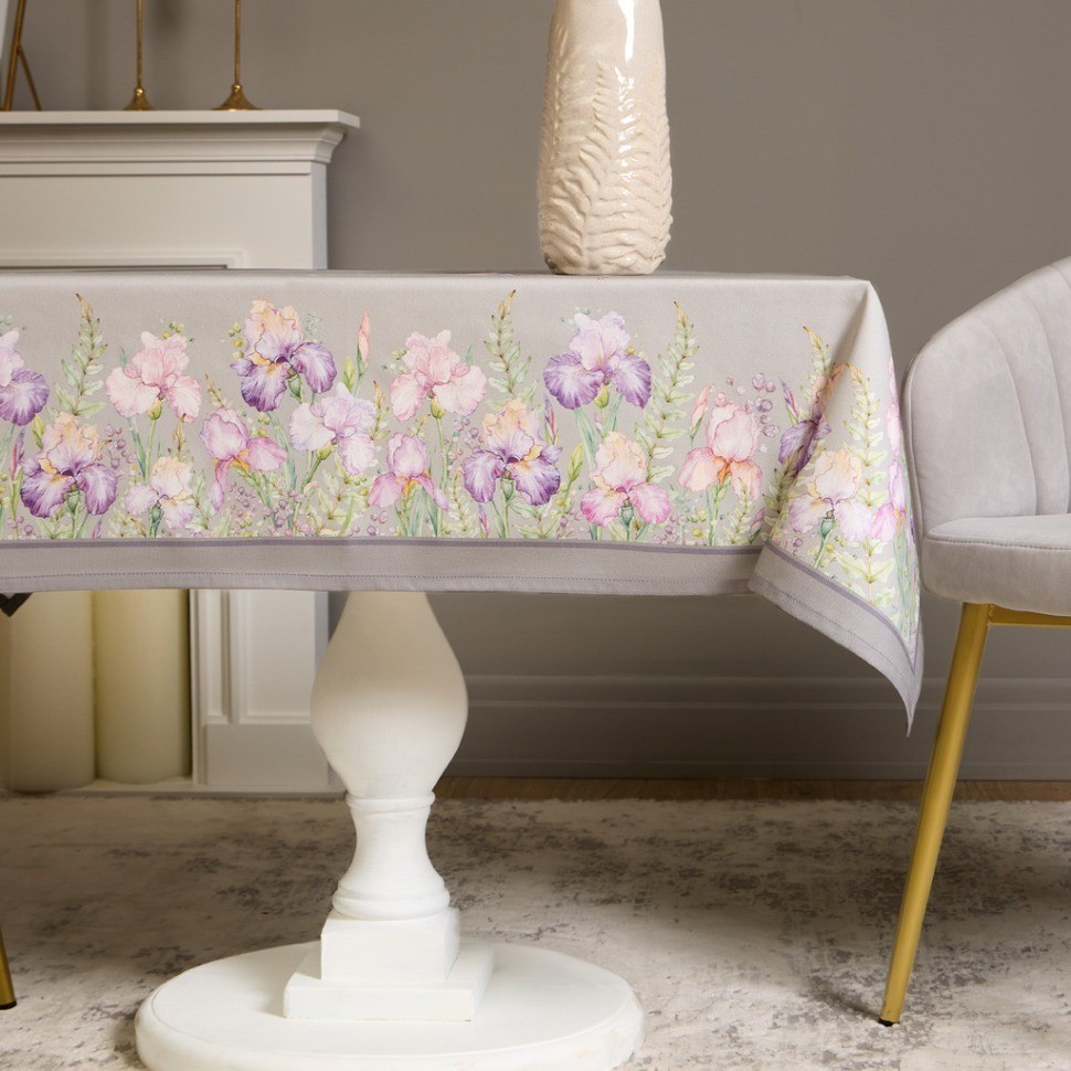 Скатерть ирисы 110х140см ,серый, 100% хлопок,твил пропитка Lefard (850-755-20)