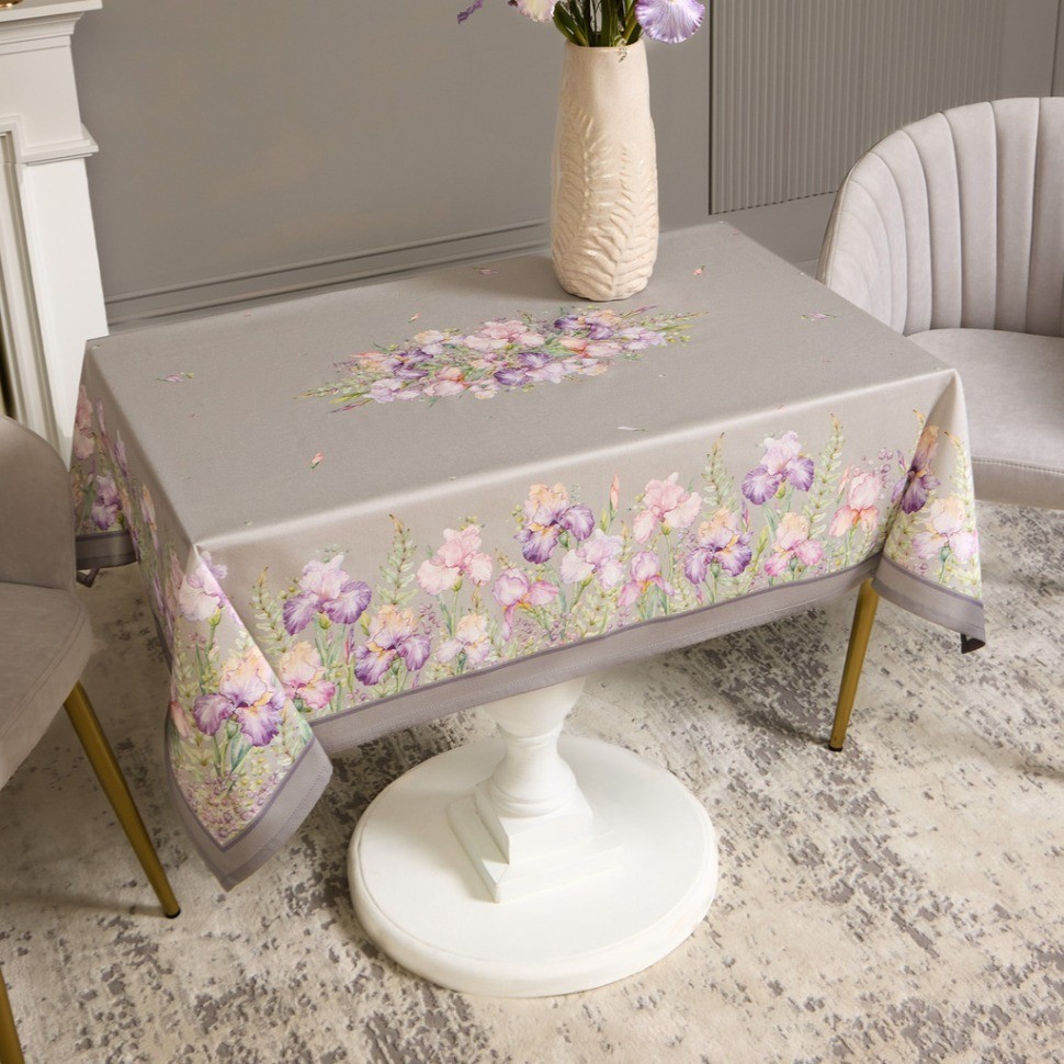 Скатерть ирисы 110х140см ,серый, 100% хлопок,твил пропитка Lefard (850-755-20)