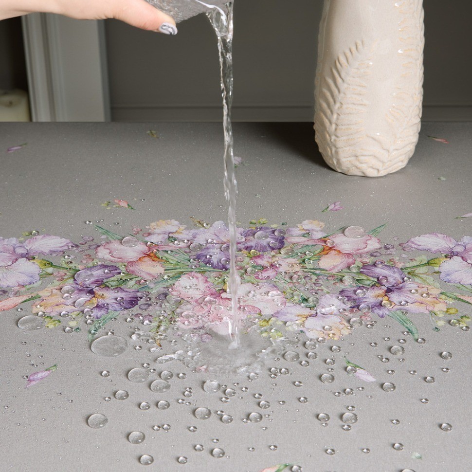 Скатерть ирисы 110х140см ,серый, 100% хлопок,твил пропитка Lefard (850-755-20)