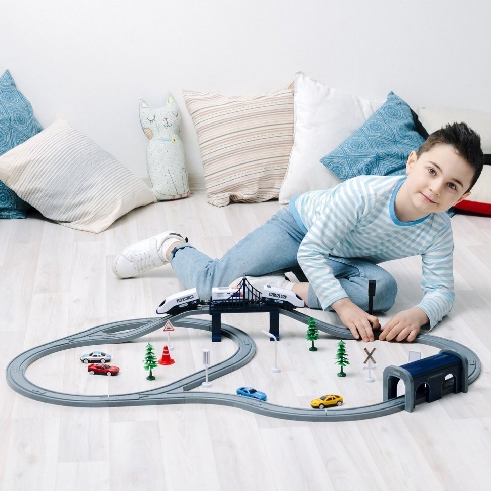 Железная дорога игрушка "Мой город, 70 предметов", на батарейках (G201-012)