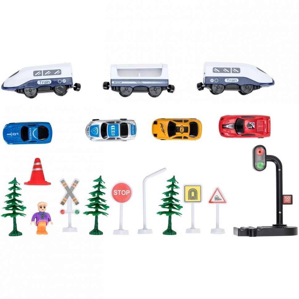 Железная дорога игрушка "Мой город, 70 предметов", на батарейках (G201-012)