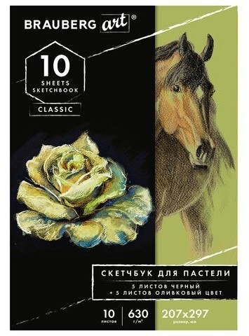 Альбом для пастели А4 Brauberg Art Classic Черный/Олива 5+5 листов, 630 г/м2, картон 105923 (85414)