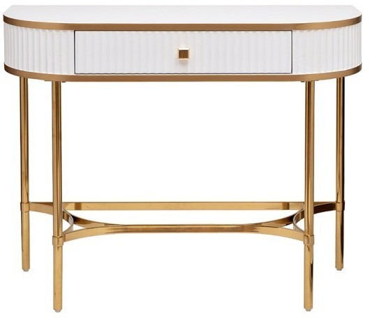 Консоль с 1 ящиком белая/металл золото 100*40*78см (TT-00010513)