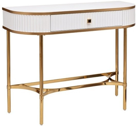 Консоль с 1 ящиком белая/металл золото 100*40*78см (TT-00010513)
