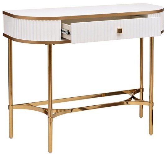 Консоль с 1 ящиком белая/металл золото 100*40*78см (TT-00010513)