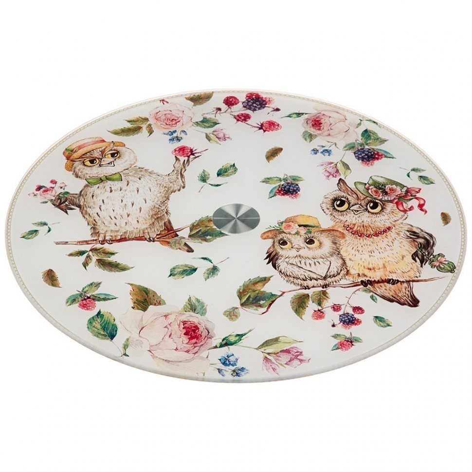 Тортовница вращающаяся "винтаж.совушки" диаметр=32 см. высота=3 см. Agness (357-180)