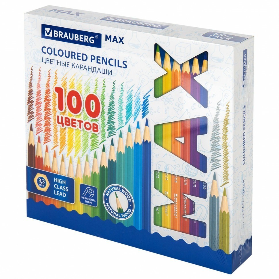 Карандаши цветные супермягкие яркие классические Brauberg MAX 100 цв грифель 3,3 мм 181862 (89474)