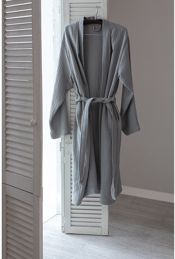 Халат из многослойного муслина серого цвета из коллекции essential, размер l (75393)