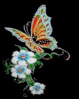 Картина Бабочка и белые цветы с кристаллами Swarovski (1320)