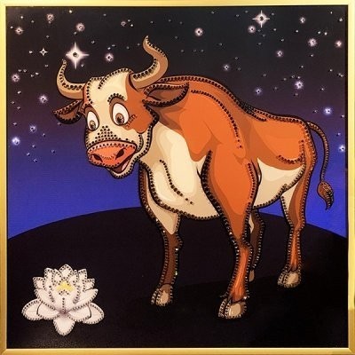 Картина Бык с лотосом с кристаллами Swarovski (2324)