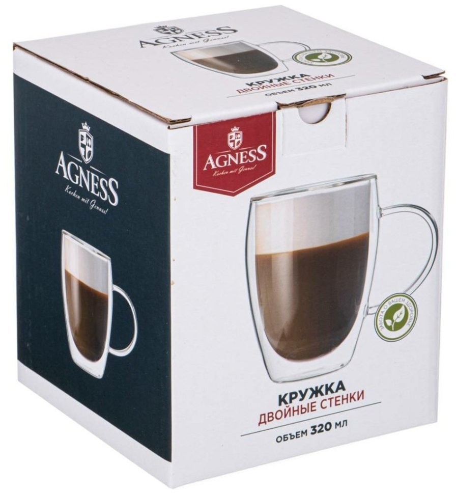 Кружка с двойными стенками "double-wall" 320 мл. диаметр=8 см. высота=11,5 см. Agness (250-133)