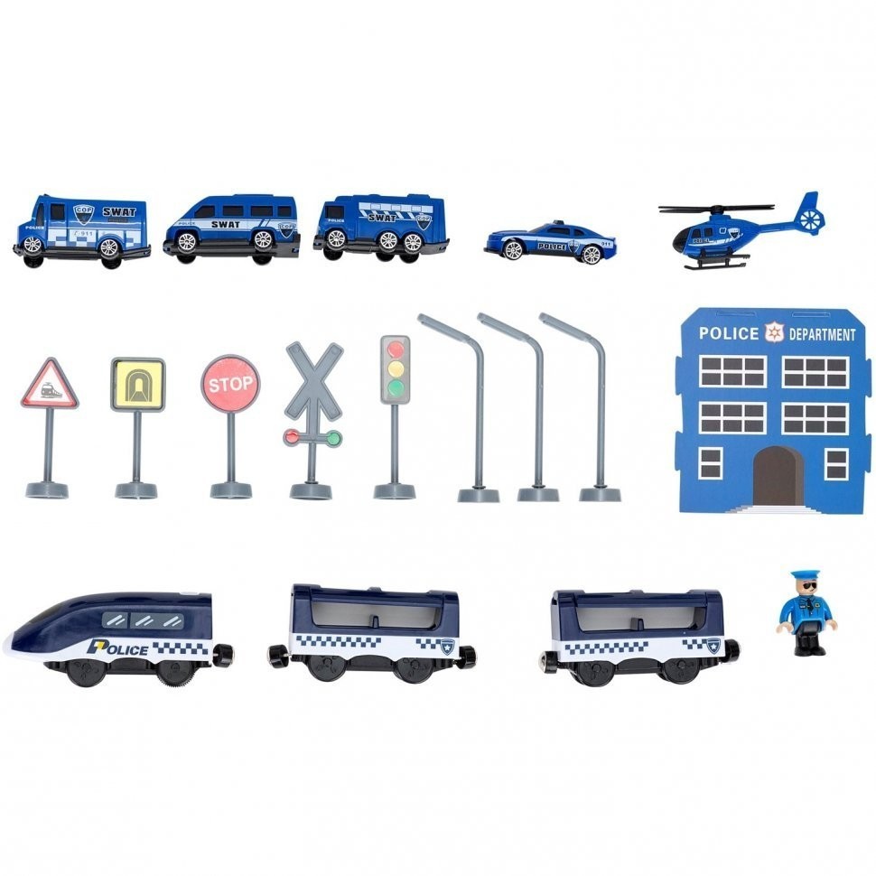 Железная дорога игрушка  "Полицейский участок, 92 предмета", на батарейках со звуком (G201-002)
