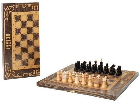 Шахматы обиходные деревянные "Объедовские" с малой деревянной венге доской, рисунок золото "Орнамент (46168)