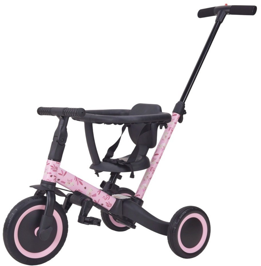 Детский беговел-велосипед 6в1 с родительской ручкой, розовый с рисунком (TR008-PINK-PAINT)