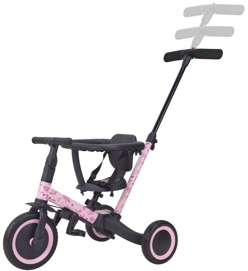 Детский беговел-велосипед 6в1 с родительской ручкой, розовый с рисунком (TR008-PINK-PAINT)