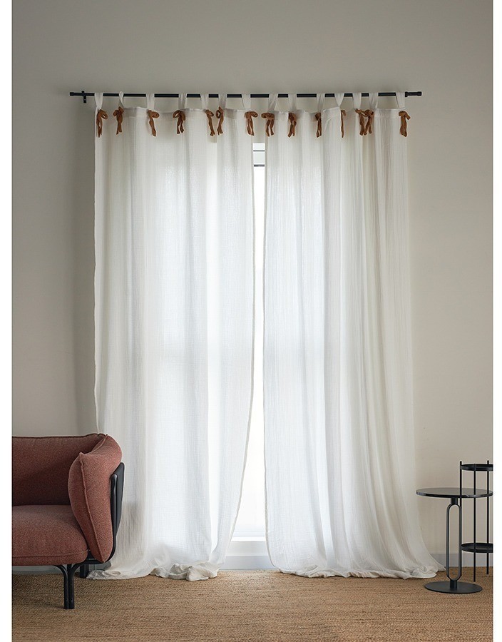 Штора из муслина с декором цвета карри из коллекции essential, 150х290 см (77783)