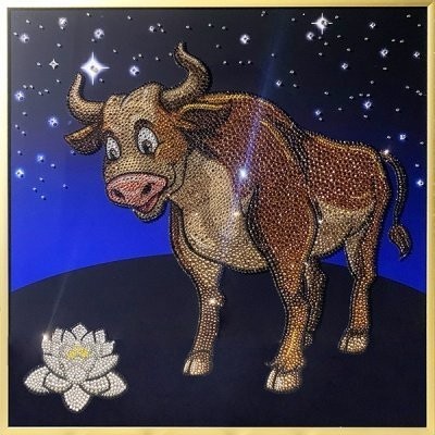 Картина Бык с лотосом с кристаллами Swarovski (2325)