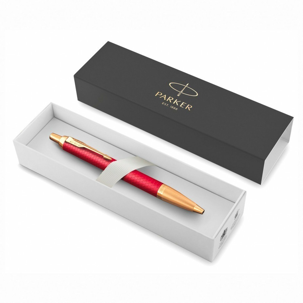 Ручка шариковая Parker "IM Premium Red GT" красный лак позолоченные детали синяя 143857 (89444)
