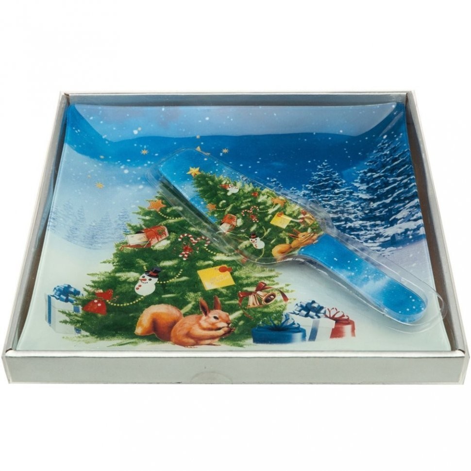 Блюдо для торта с лопаткой коллекция "рождественская сказка" 30*30 см Lefard (198-166)