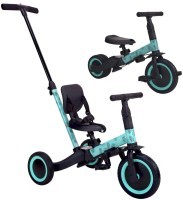 Детский беговел-велосипед 4в1 с родительской ручкой, зеленый с рисунком (TR007-CYAN-PAINT)