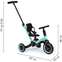 Детский беговел-велосипед 4в1 с родительской ручкой, зеленый с рисунком (TR007-CYAN-PAINT)