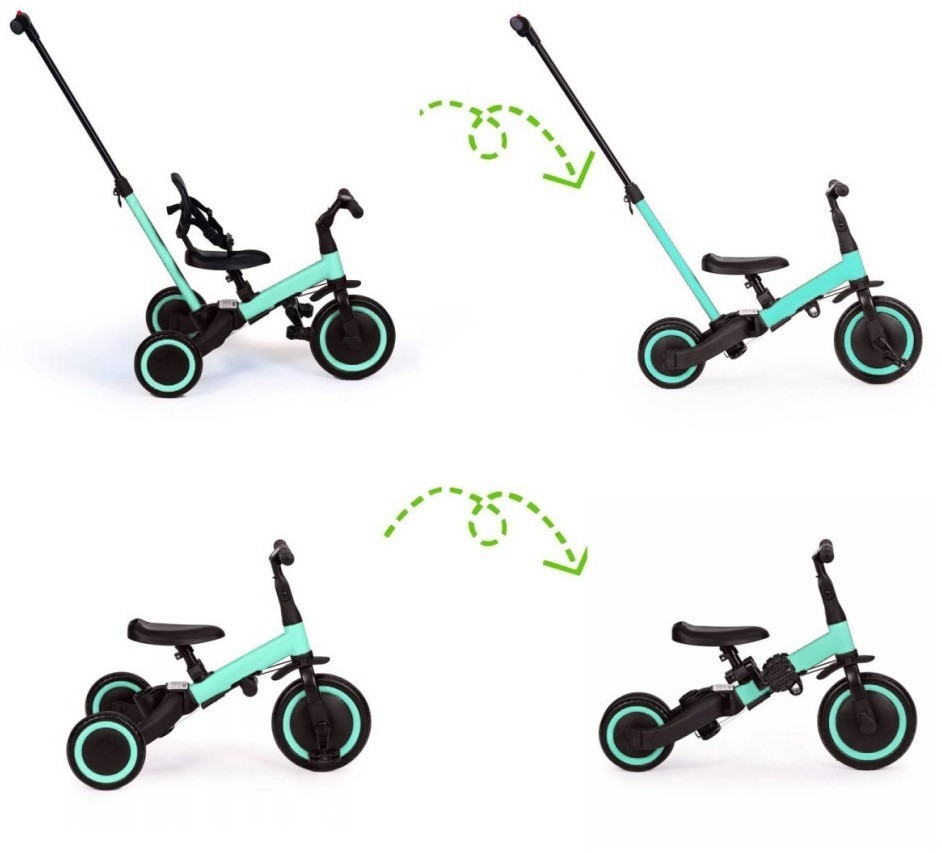 Детский беговел-велосипед 4в1 с родительской ручкой, зеленый с рисунком (TR007-CYAN-PAINT)