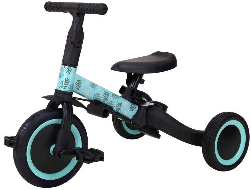 Детский беговел-велосипед 4в1 с родительской ручкой, зеленый с рисунком (TR007-CYAN-PAINT)