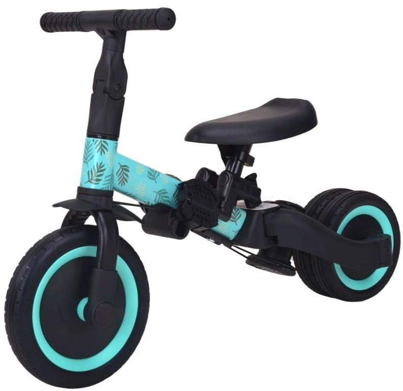 Детский беговел-велосипед 4в1 с родительской ручкой, зеленый с рисунком (TR007-CYAN-PAINT)
