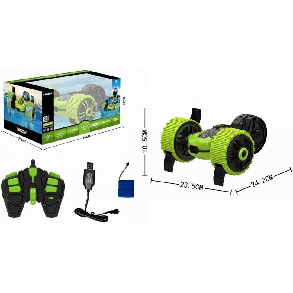 Радиоуправляемая зеленая трюковая машина-перевертыш-амфибия Crazon 2.4G (CR-19SL01B)