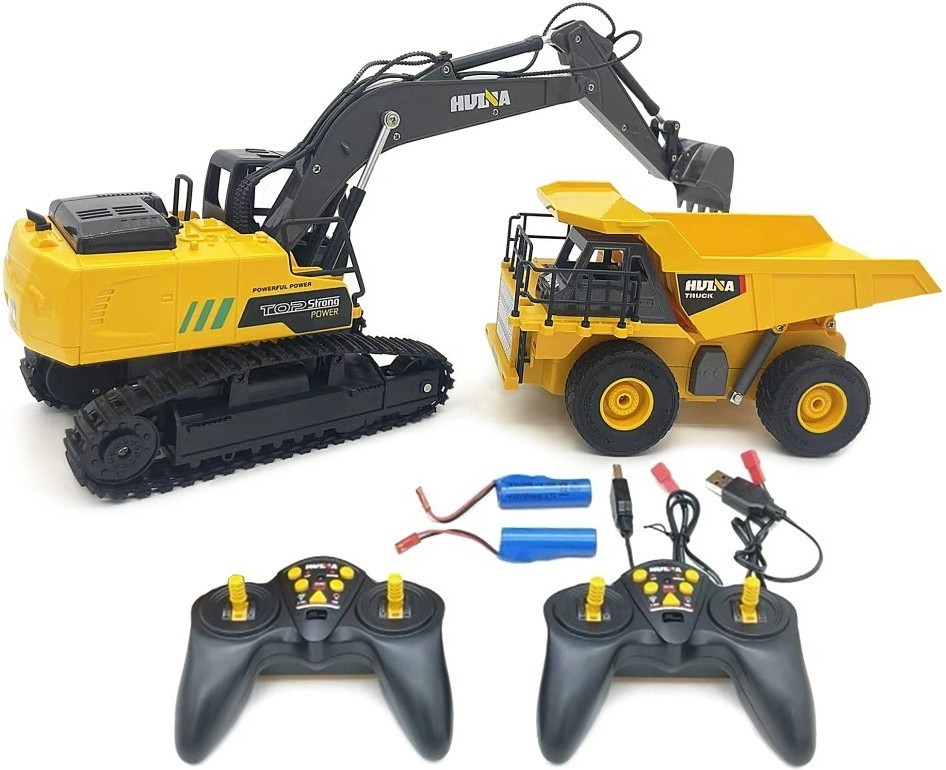 Радиоуправляемый набор экскаватор и самосвал Huina (свет, звук, акб, 1:24) (HN1559-YELLOW)
