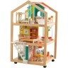 Деревянный кукольный домик "Ассембли", открытый на 360°, на колесиках, с мебелью 42 предмета в наборе, для кукол 30 см (65199_KE)
