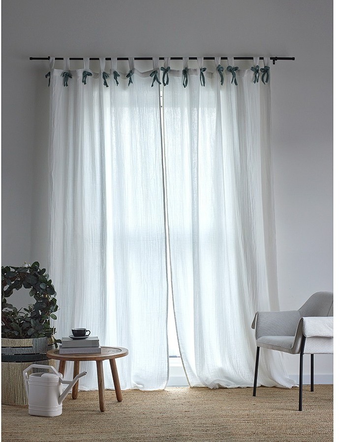 Штора из муслина с декором синего цвета из коллекции essential, 150х290 см (77782)