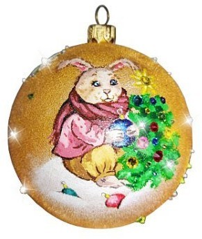 Картина Шар символ года Кролик с елкой с кристаллами Swarovski (2613)