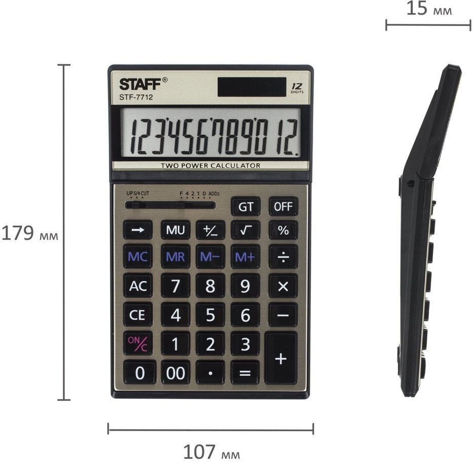 Калькулятор настольный металлический Staff STF-7712-Gold 12 разрядов 250306 (64912)