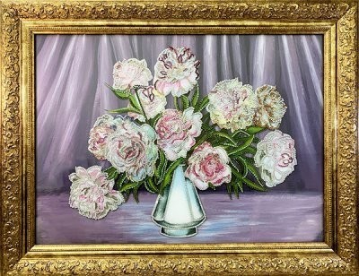 Картина Белые пионы с кристаллами Swarovski (2307)