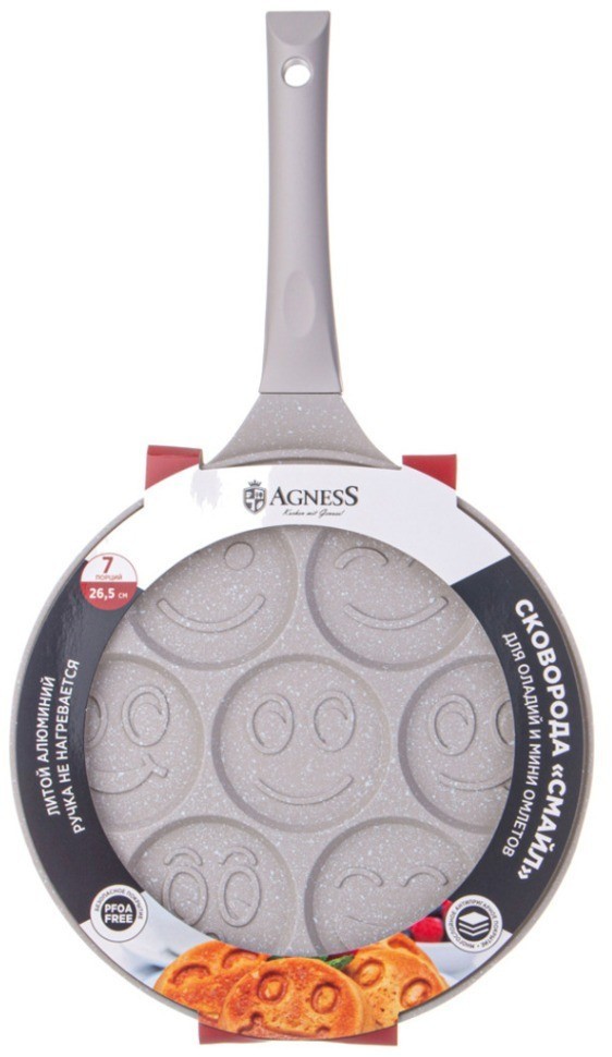 Сковорода agness "смайл"для оладий с антипригар.покрытием диаметр=26.5 см. (932-029)