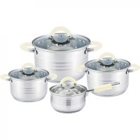 Набор кастрюль и ковш,8пр. agness, 1,8/2,8/3,7/6,5 л, нерж.сталь со стекл. крышками, силикон. ручки Agness (937-257)