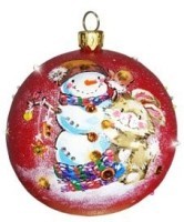 Картина Шар символ года Кролик со снеговиком с кристаллами Swarovski (2606)