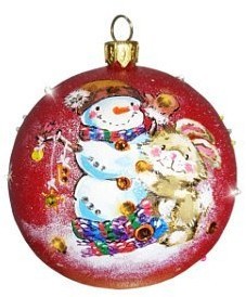 Картина Шар символ года Кролик со снеговиком с кристаллами Swarovski (2606)