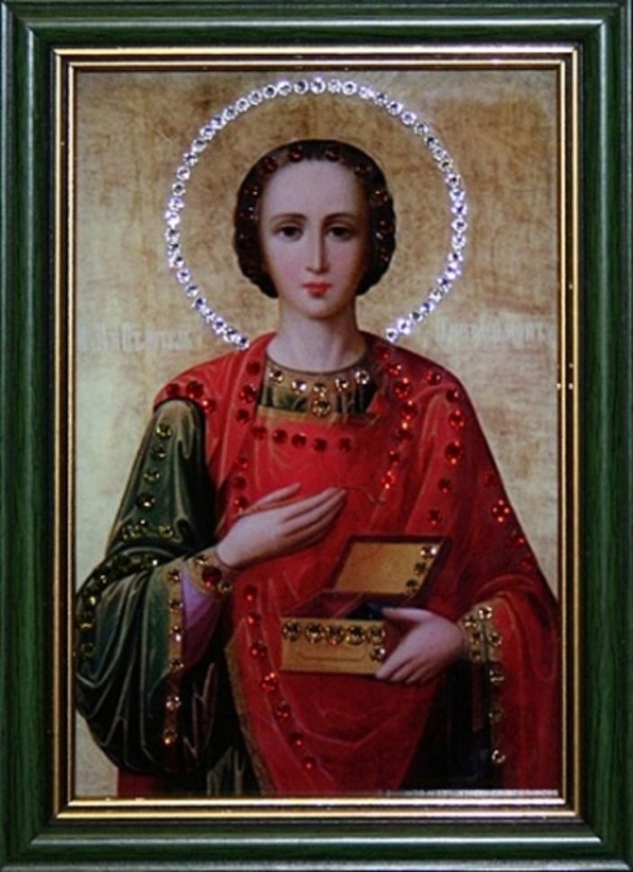 Икона Пантелеймон малая с кристаллами Swarovski (1479)