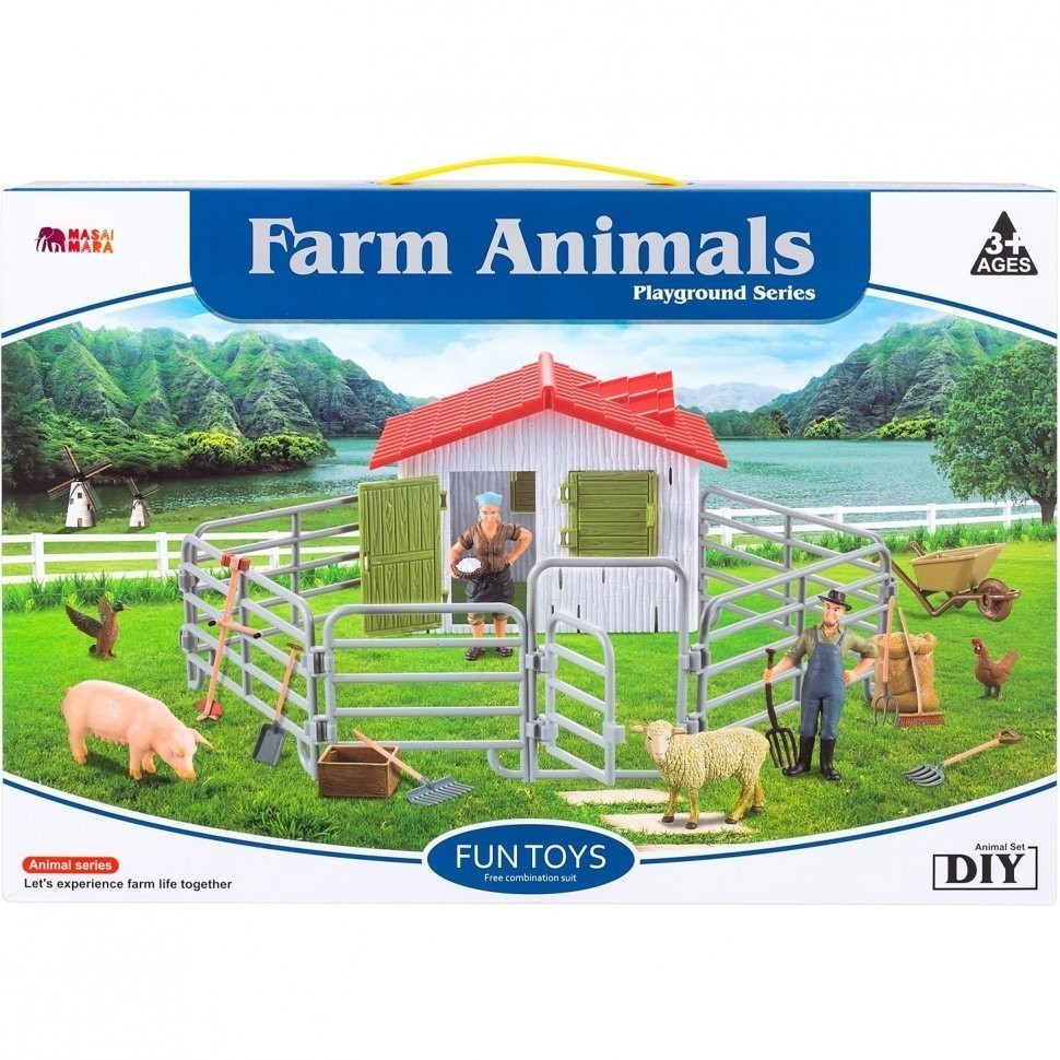 Набор фигурок животных серии "На ферме": Ферма игрушка, овца, курица, инвентарь - 14 предметов (ММ205-061)
